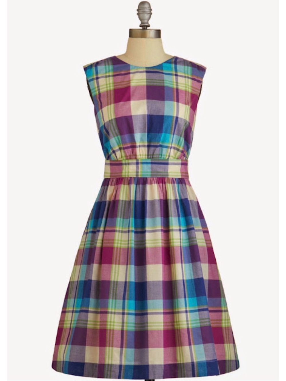 Emily and Fin Abigail Dress in Festival Plaid Retro Fit & Flare Sleeveless Sz S